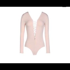 T BY ALEXANDER WANG pink lace up bodysuit